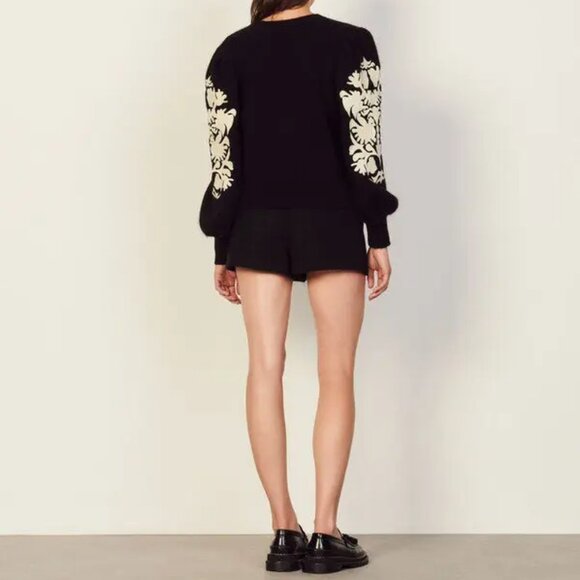 Sandro Alpaca Sweater with embroidered sleeves, sz S - Picture 6 of 6